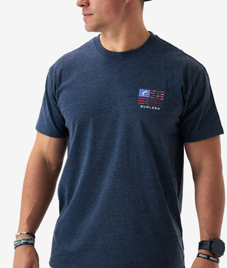 BURLEBO FISHING USA HEATHER NAVY SHORT SLEEVE