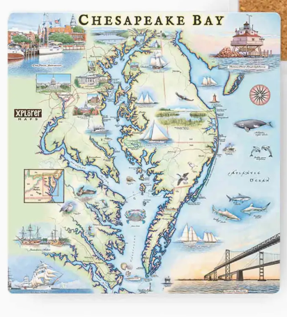 CHESAPEAKE BAY ILLUSTRATED MAP CERAMIC COASTER