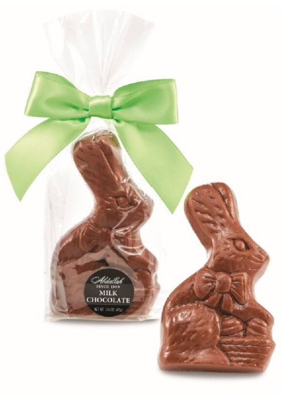 ABDALLAH 1.75 OZ FLAT MILK CHOCOLATE RABBIT WITH BASKET & BOW