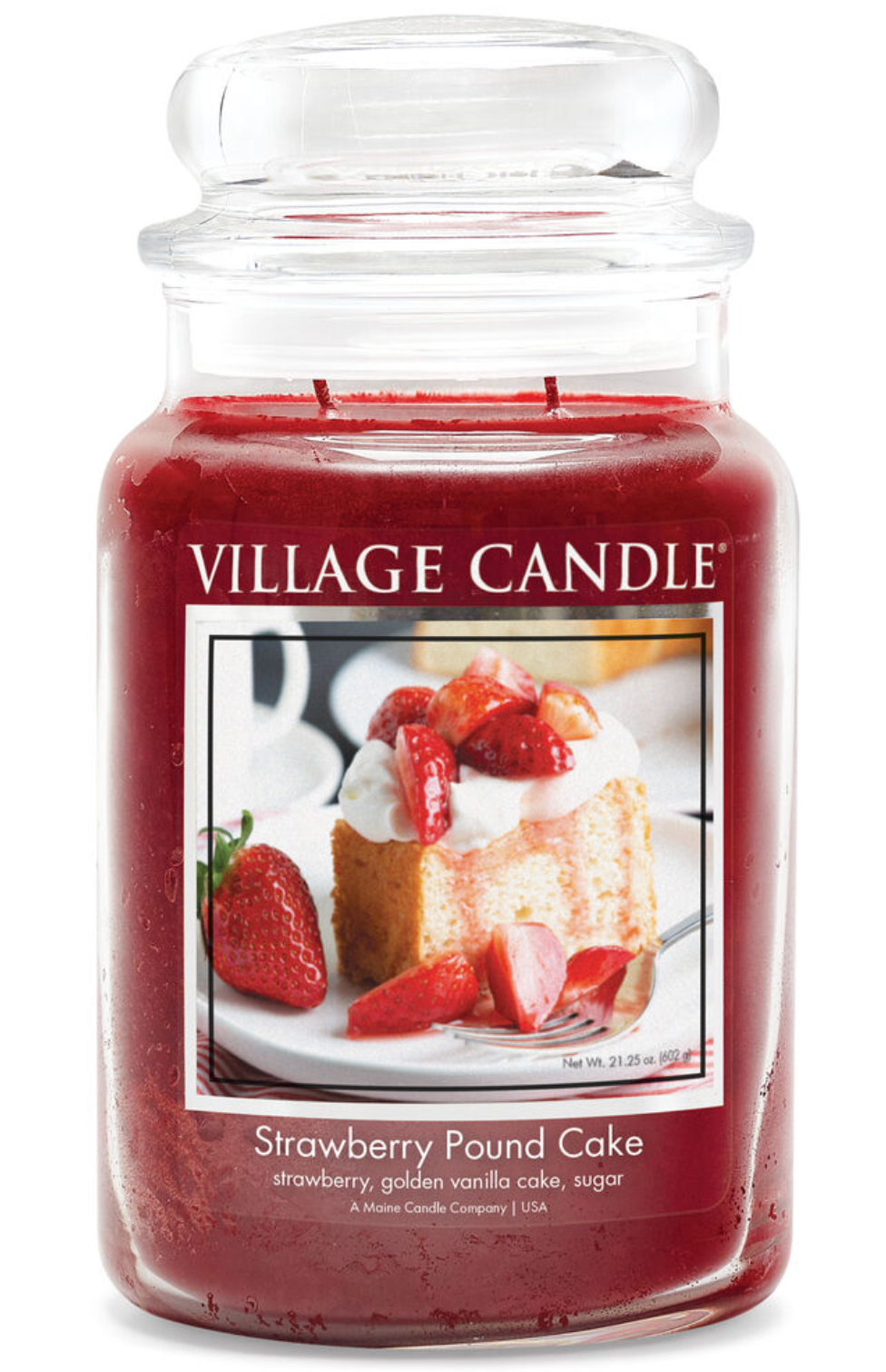 VILLAGE CANDLE STRAWBERRY POUND CAKE BOWL
