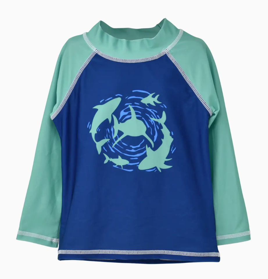 KIDS UPF50+ GRAPHIC RASH GUARD SWIM TOP FOR BOYS MAKO REEF