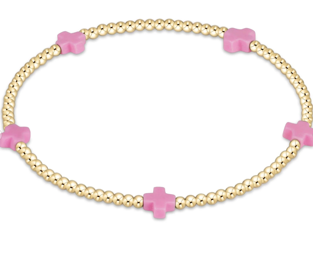 ENEWTON EGIRL SIGNATURE CROSS SMALL 2MM GOLD BRACELET BRIGHT PINK