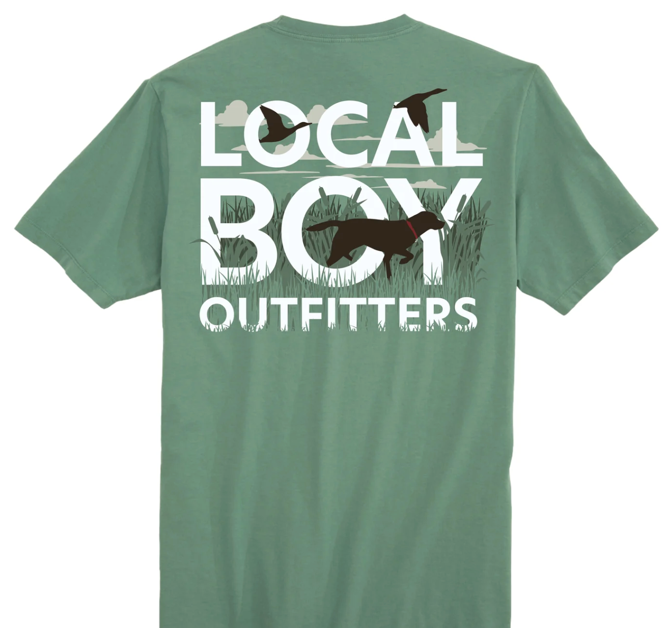 LOCAL BOY OUTFITTERS TEXT AND TAIL SS TEE LIGHT GREEN