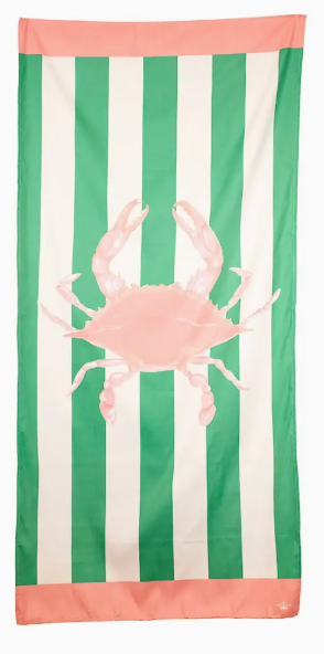SAN BIAS CRAB BEACH TOWEL EMERALD/PINK 34 X 70