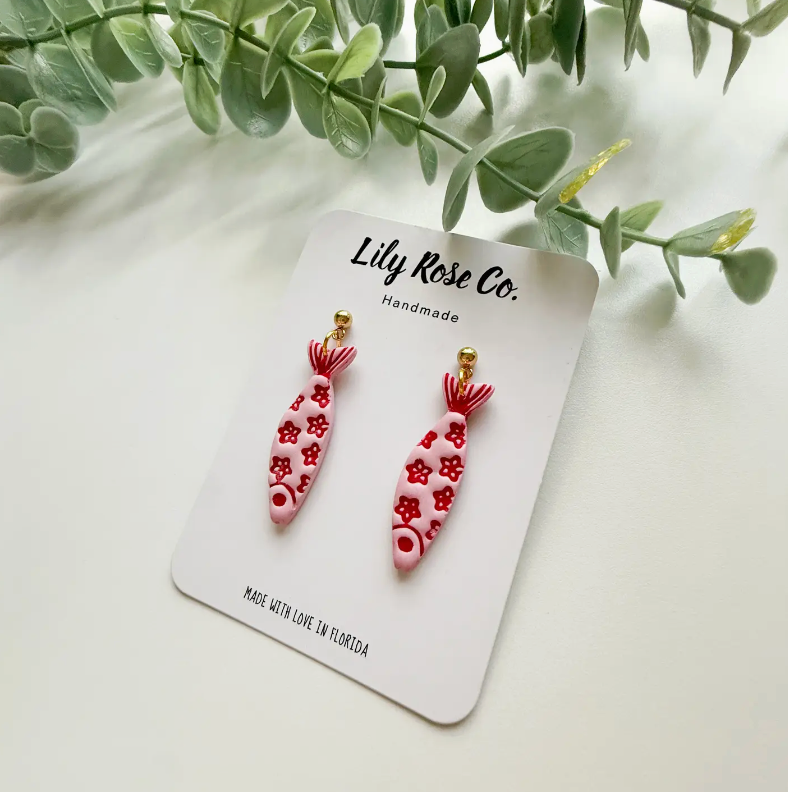 COASTAL FISH EARRINGS PINK AND RED