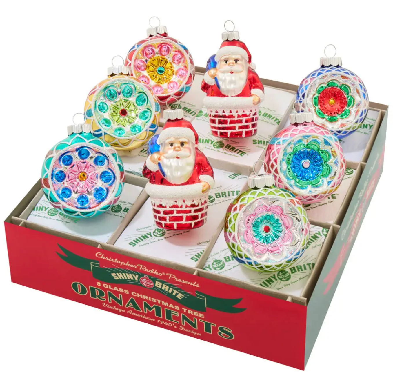 CHRISTOPHER RADKO CHRISTMAS CONFETTI 8 COUNT FIGURES AND REFLECTOR ROUNDS