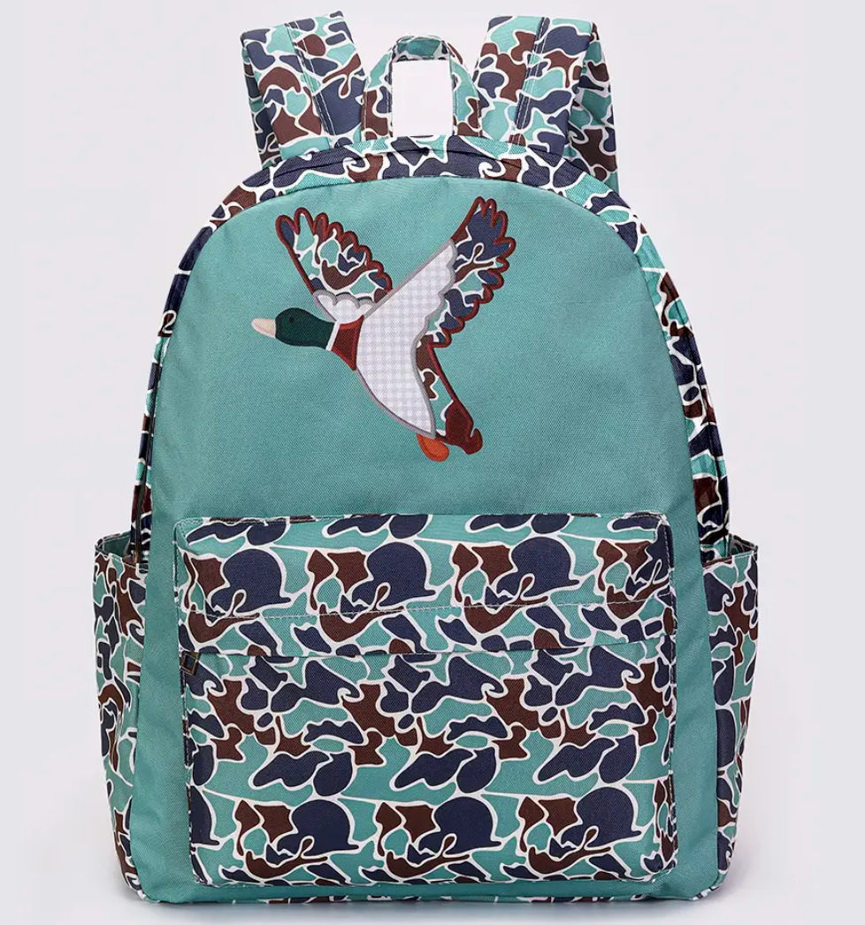 BOYS CAMOUFLAGE DUCK HUNTING CANVAS BACKPACK