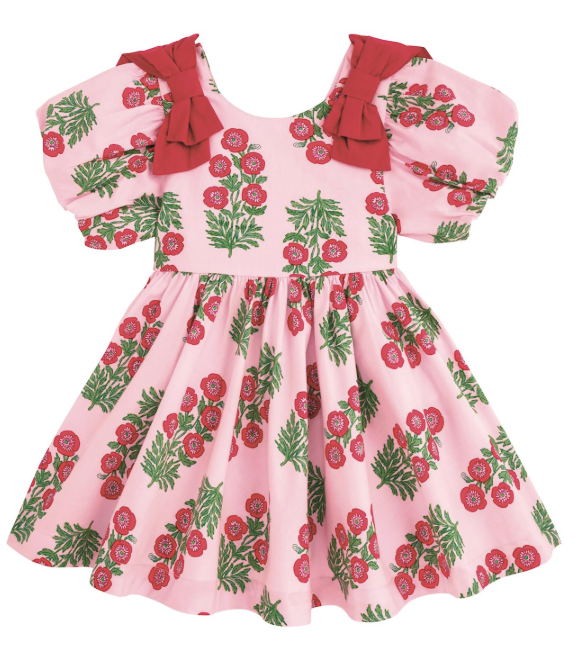 KIDS BLOCK PRINT BOW DRESS