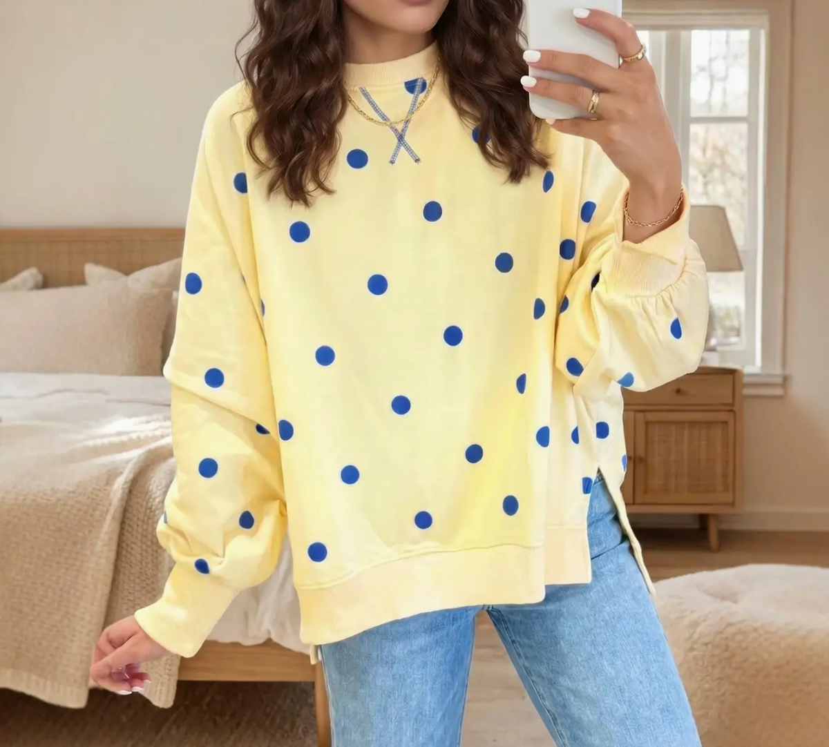 POLKA DOT OVERSIZED SWEATSHIRT YELLOW