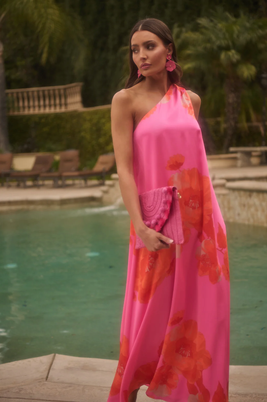 GLENA FLORAL ONE SHOULDER MAXI DRESS
