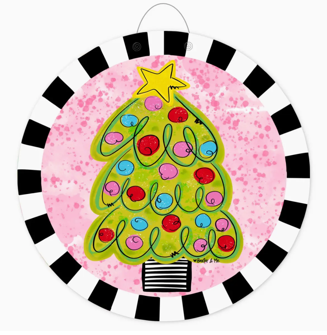 PINK WHIMSICAL CHRISTMAS TREE DOOR HANGER