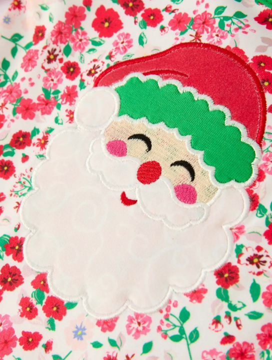 CHRISTMAS SANTA APPLIQUE BABY GIRLS FLORAL LONG SLEEVE RUFFLE