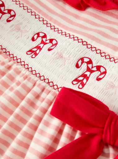 CHRISTMAS CANDY CANE SMOCKED DRESS