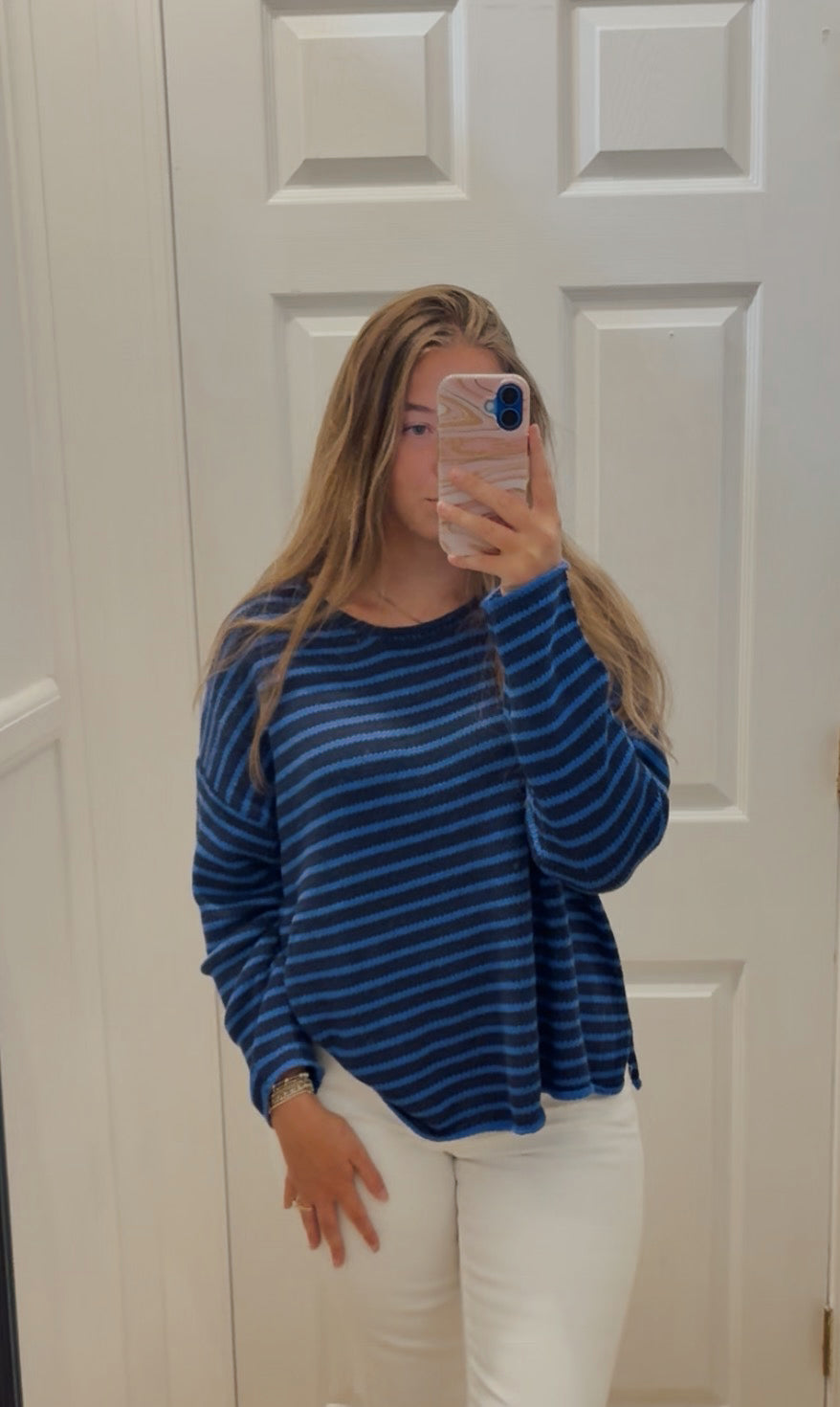NAVY COASTAL STRIPE LIGHTWEIGHT KNIT