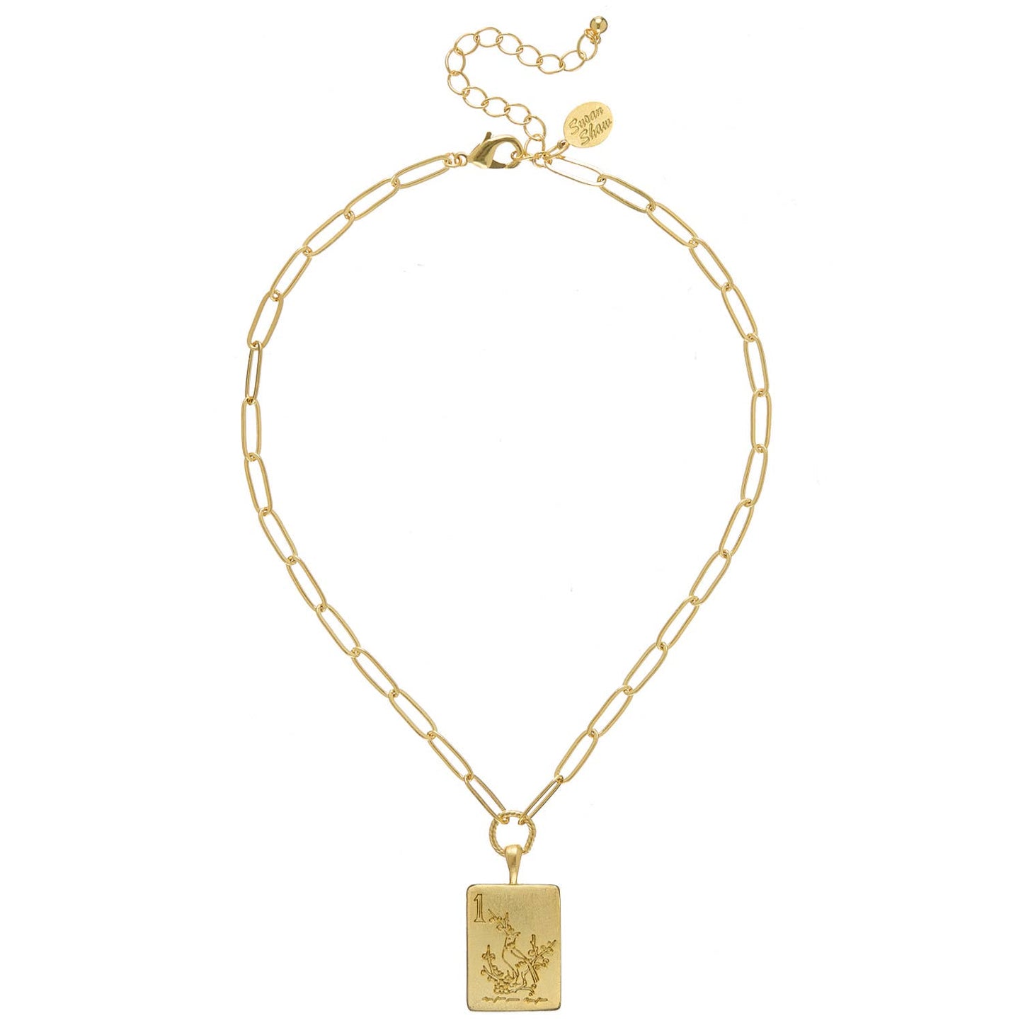 1 Bam Bird Mahjong Tile Paperclip Necklace