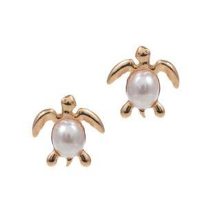 PEARL TURTLE STUD EARRINGS GOLD