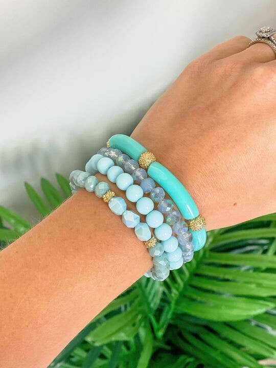 TUBE BEADED MULTI BRACELET STACKS TURQUOISE