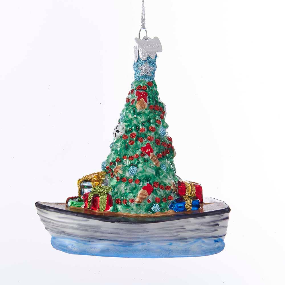 4"NOBLE GEMS BOAT W/TREE GLASS ORNAMENT