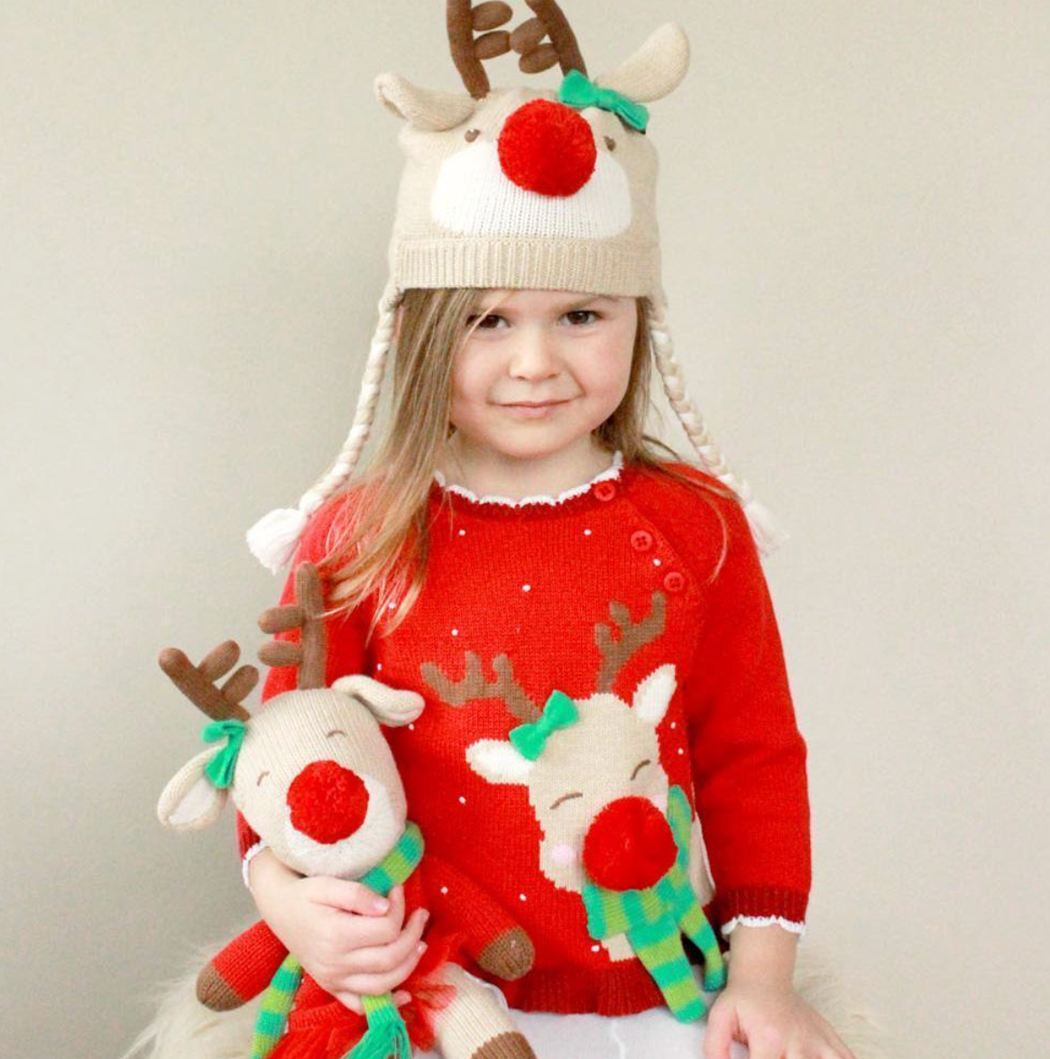 REINDEER COTTON KNIT SWEATER-GIRL