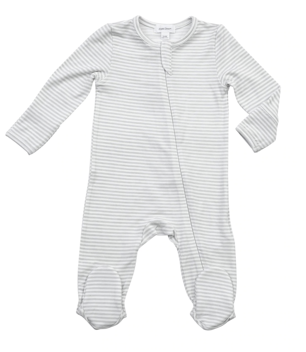 ANGEL DEAR GREY STRIPE HIPPO ZIPPER FOOTIE