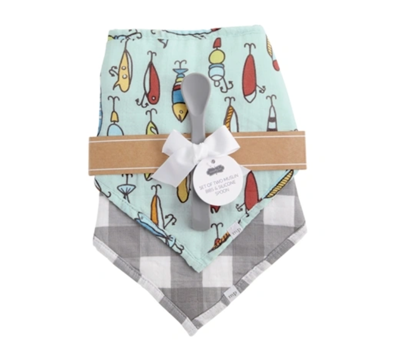 FISH MUSLIN BIBS AND SPOON SET