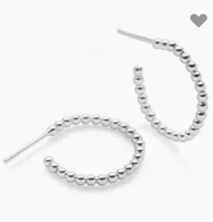 STERLING SILVER BEADED 1" HOOP EARRINGS