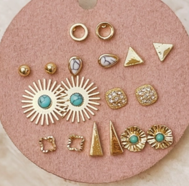 DAINTY STUD POST EARRINGS SETS TURQUOISE