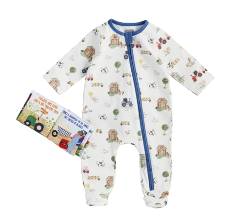BOY FARM SLEEPER & BOOK SET 3-6 MONTHS