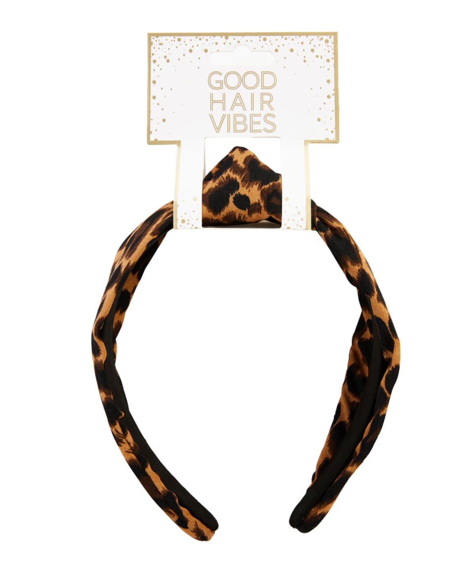 PATTERNED KNOTTED HEADBAND TAN