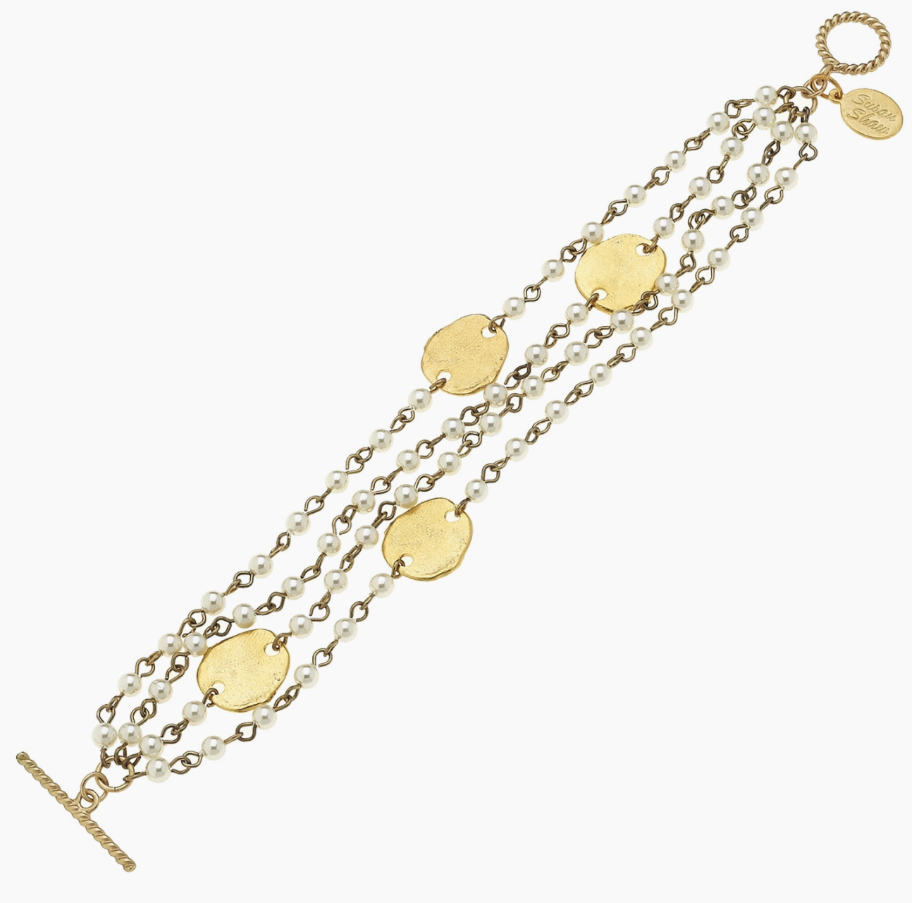 MULTI STRAND PEARL AND GOLD CLOVER BRACELET