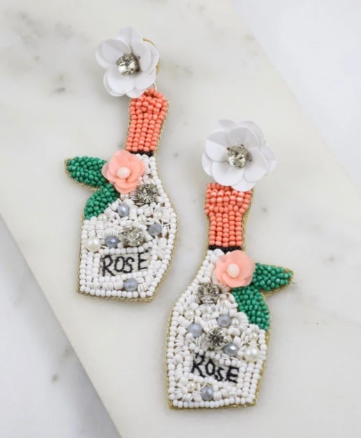 FLOWERS AND ROSE BOTTLE BEADED EARRING WHITE