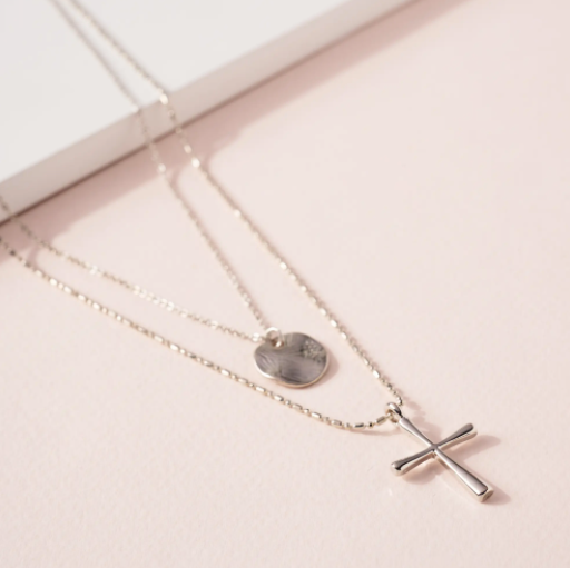 CROSS AND DISC CHARM NECKLACE