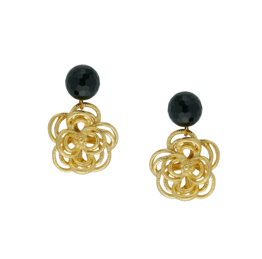 BLACK ONYX FLOWER EARRINGS