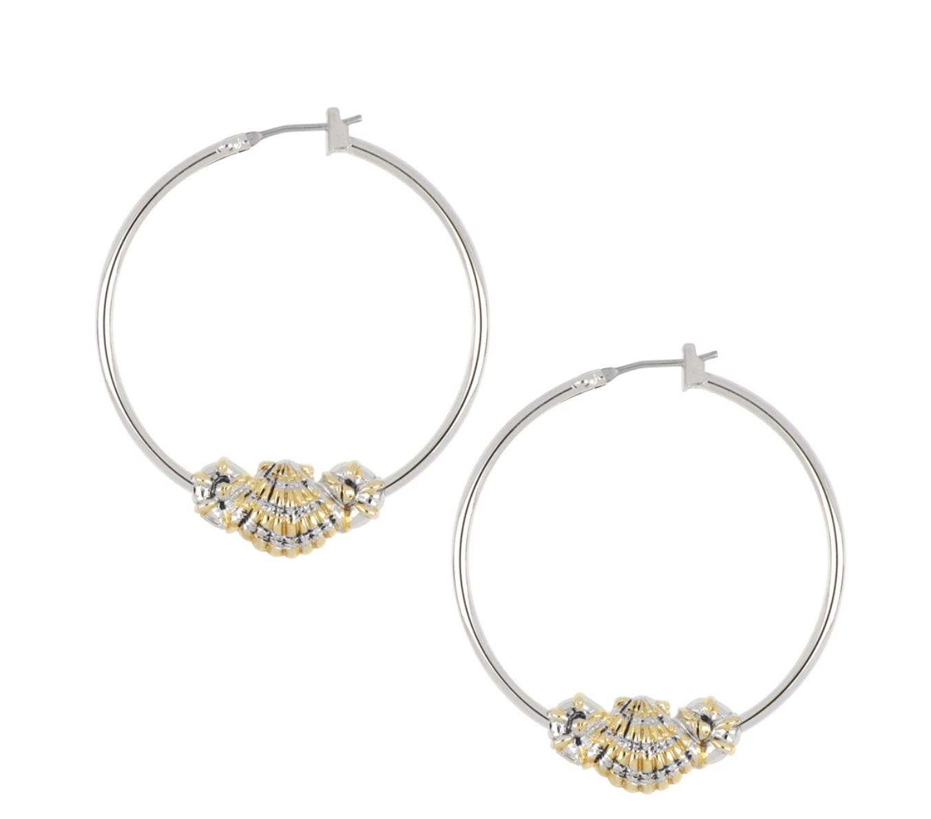 JOHN MEDEIROS CARAIBA COLLECTION TWO TONE SHELL HOOP EARRINGS