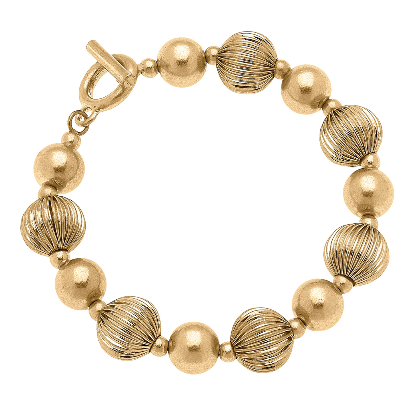 EMORY RIBBED METAL BALL BEAD BRACELET IN WORN GOLD