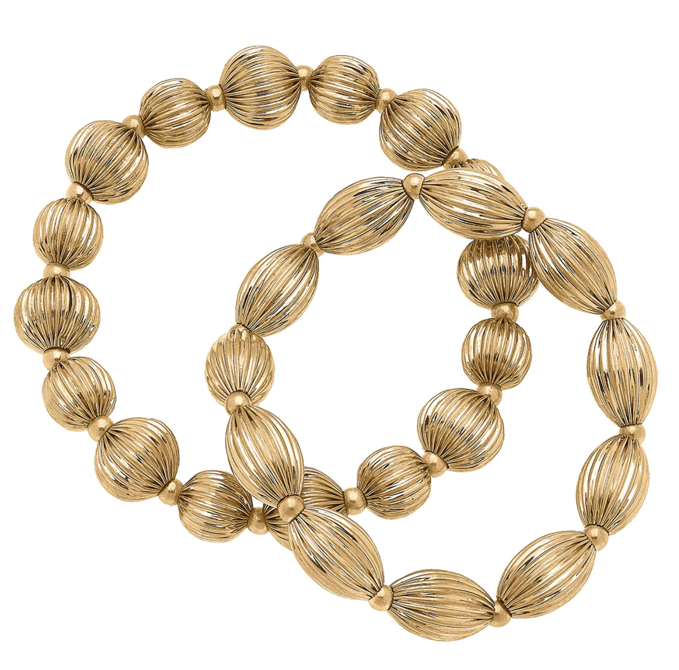 KATHERINE RIBBED METAL STRETCH BRACELETS IN WORN GOLD