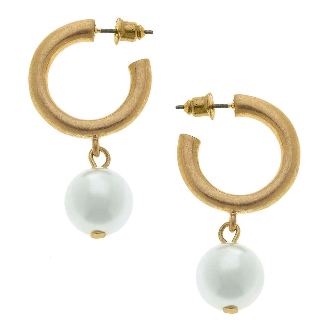 BETH PEARL DROP HOOP EARRINGS IN IVORY