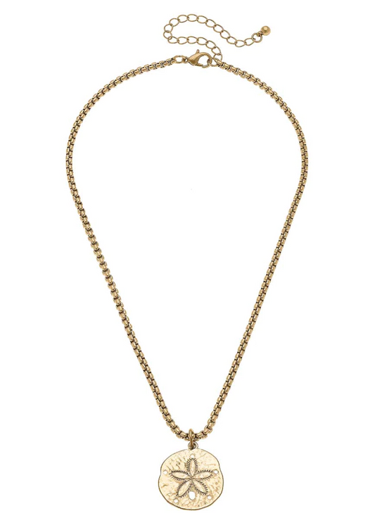 SAND DOLLAR CHARM NECKLACE IN WORN GOLD