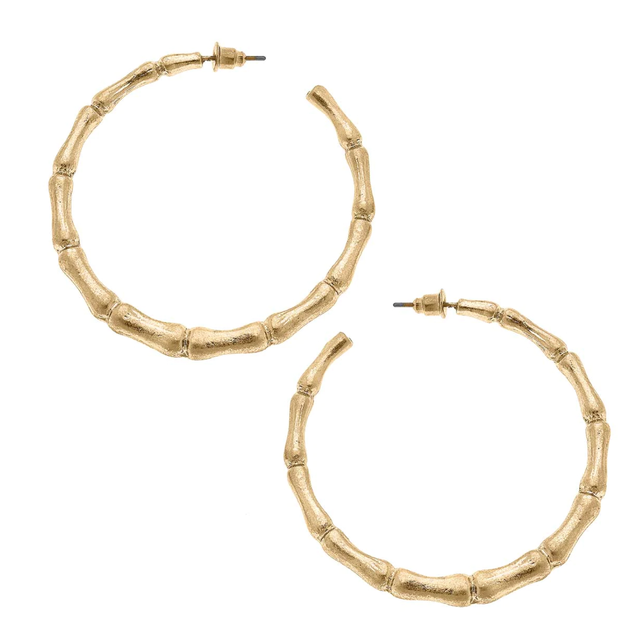 MEGHAN BAMBOO HOOP EARRINGS IN WORN GOLD