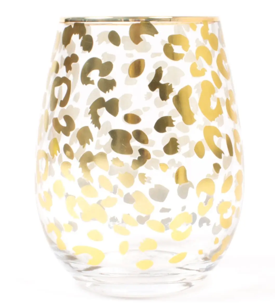 GOLD LEOPARD STEMLESS WINE GLASS