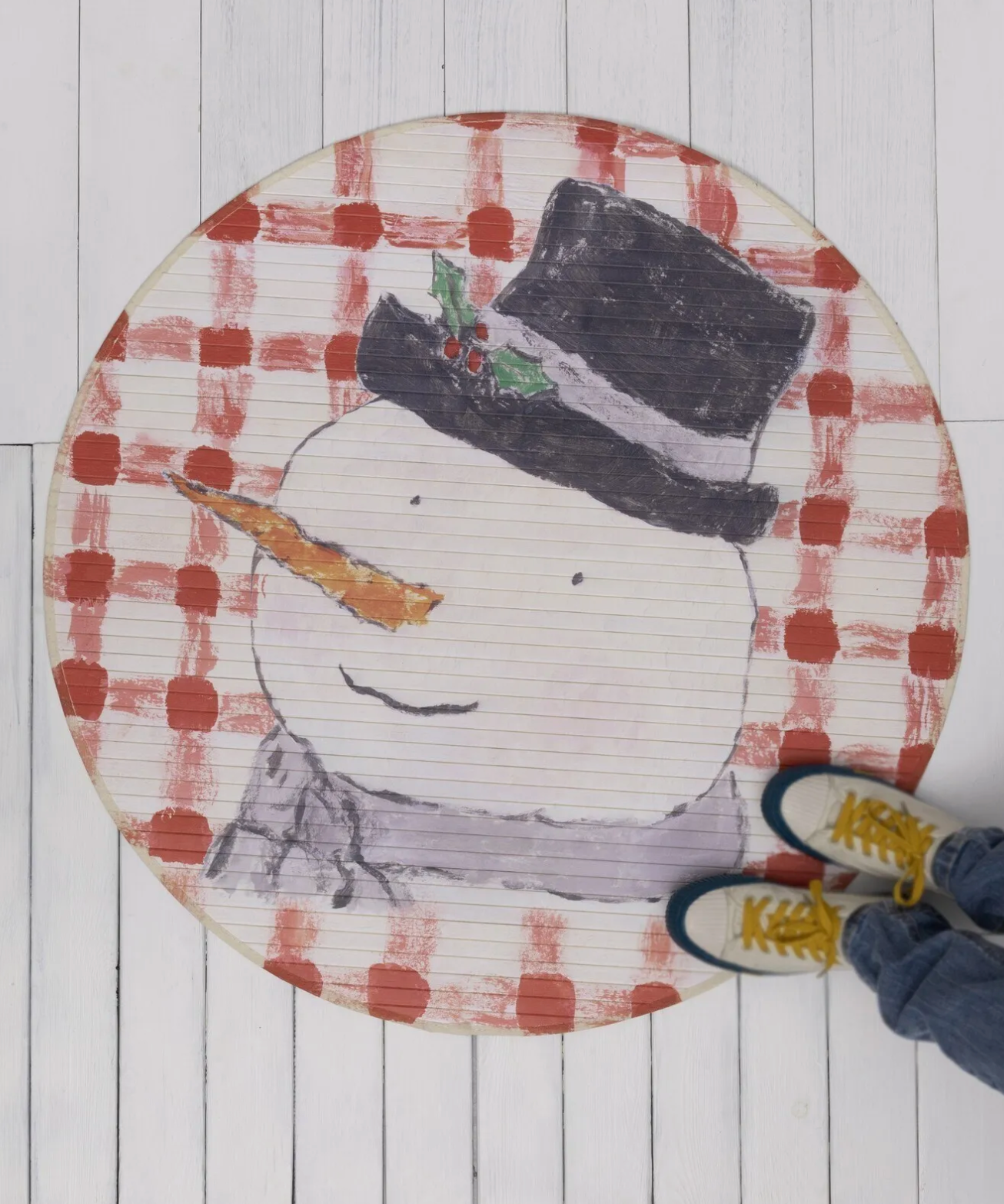 35" ROUND BAMBOO MAT SNOWMAN