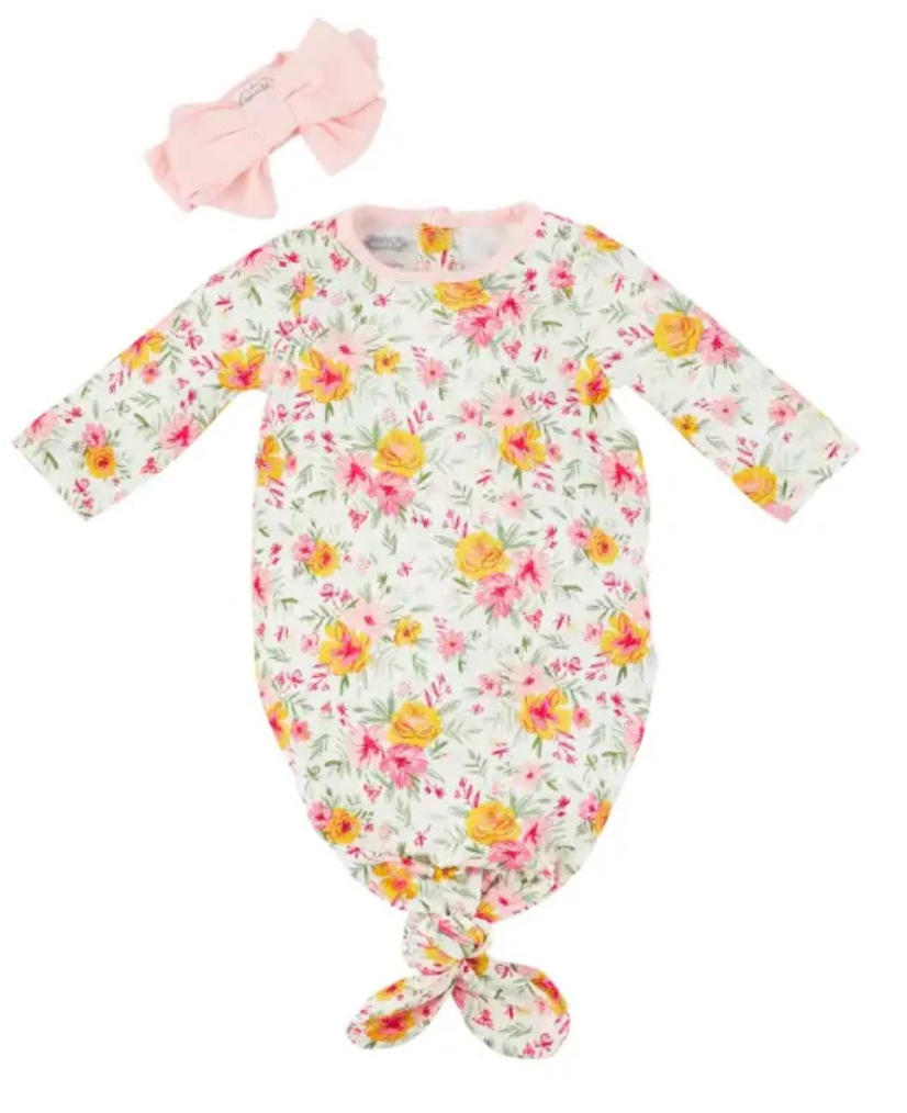 PINK FLORAL GOWN AND HEAD BAND