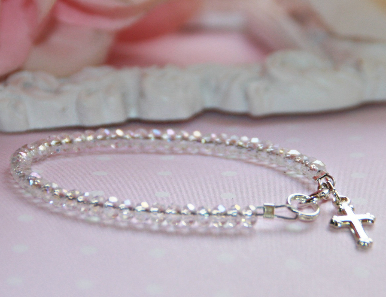 Crystal Cross Pearl and Silver Bracelet