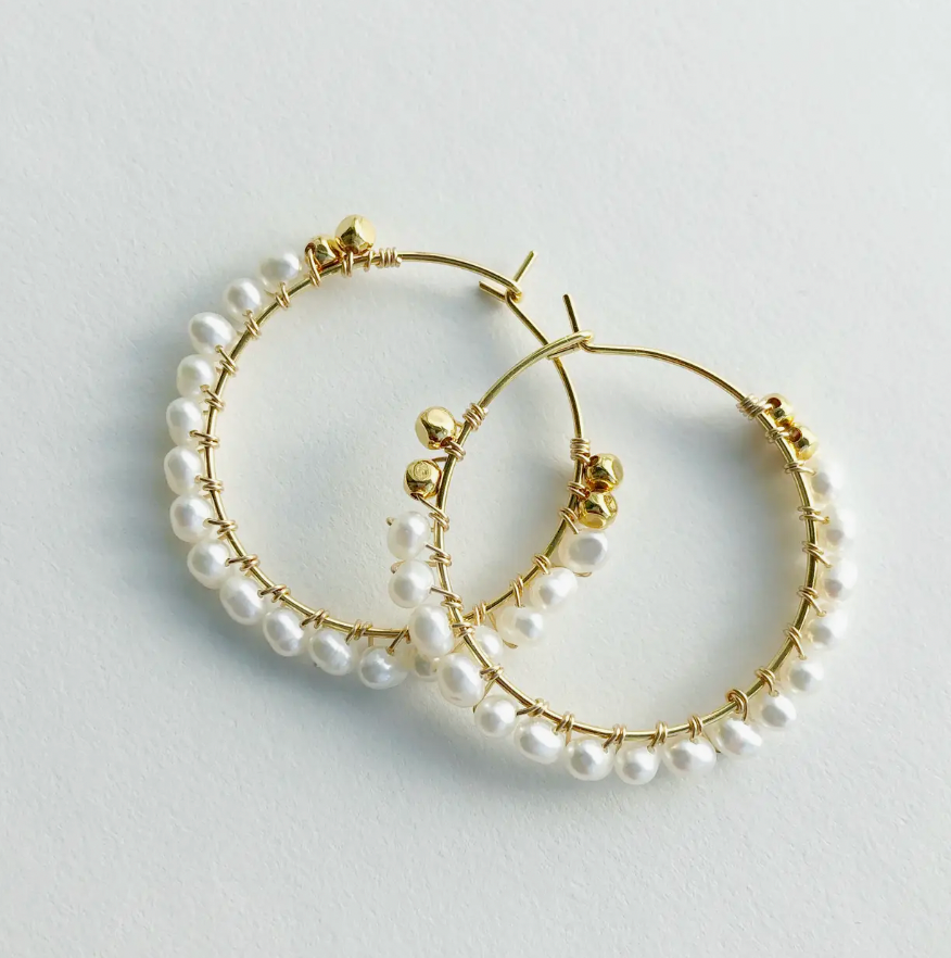 LAURA STARK PEARL WRAP HOOP EARRINGS