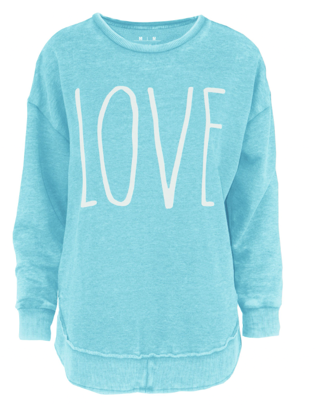 TALL "LOVE" LONG SLEEVE CREW NECK HI LO FLEECE BEACH MINT