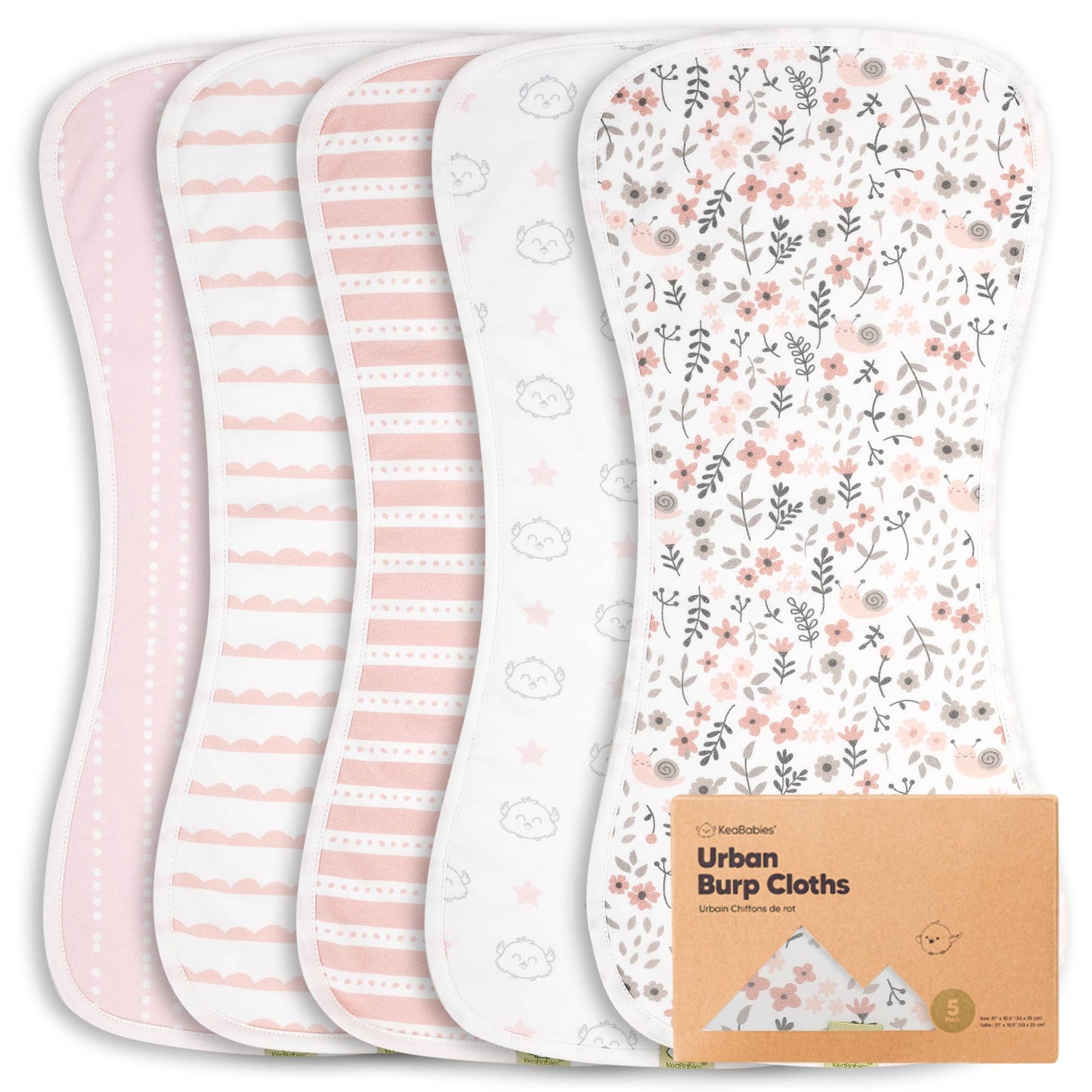 KEABABIES 5-Pack Baby Burp Cloths For Boys & Girls (Sweet Charm)