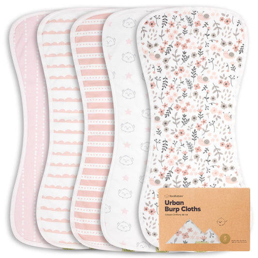 KEABABIES 5-Pack Baby Burp Cloths For Boys & Girls (Sweet Charm)