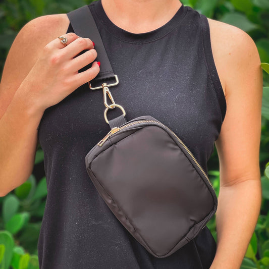 NYLON BELT BAG WITH INTERCHANGEABLE STRAP BLACK