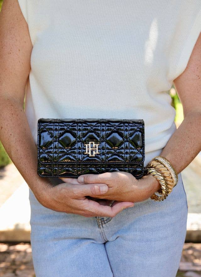 BRYNLEIGH CLUTCH CROSSBODY BLACK PATENT LQ