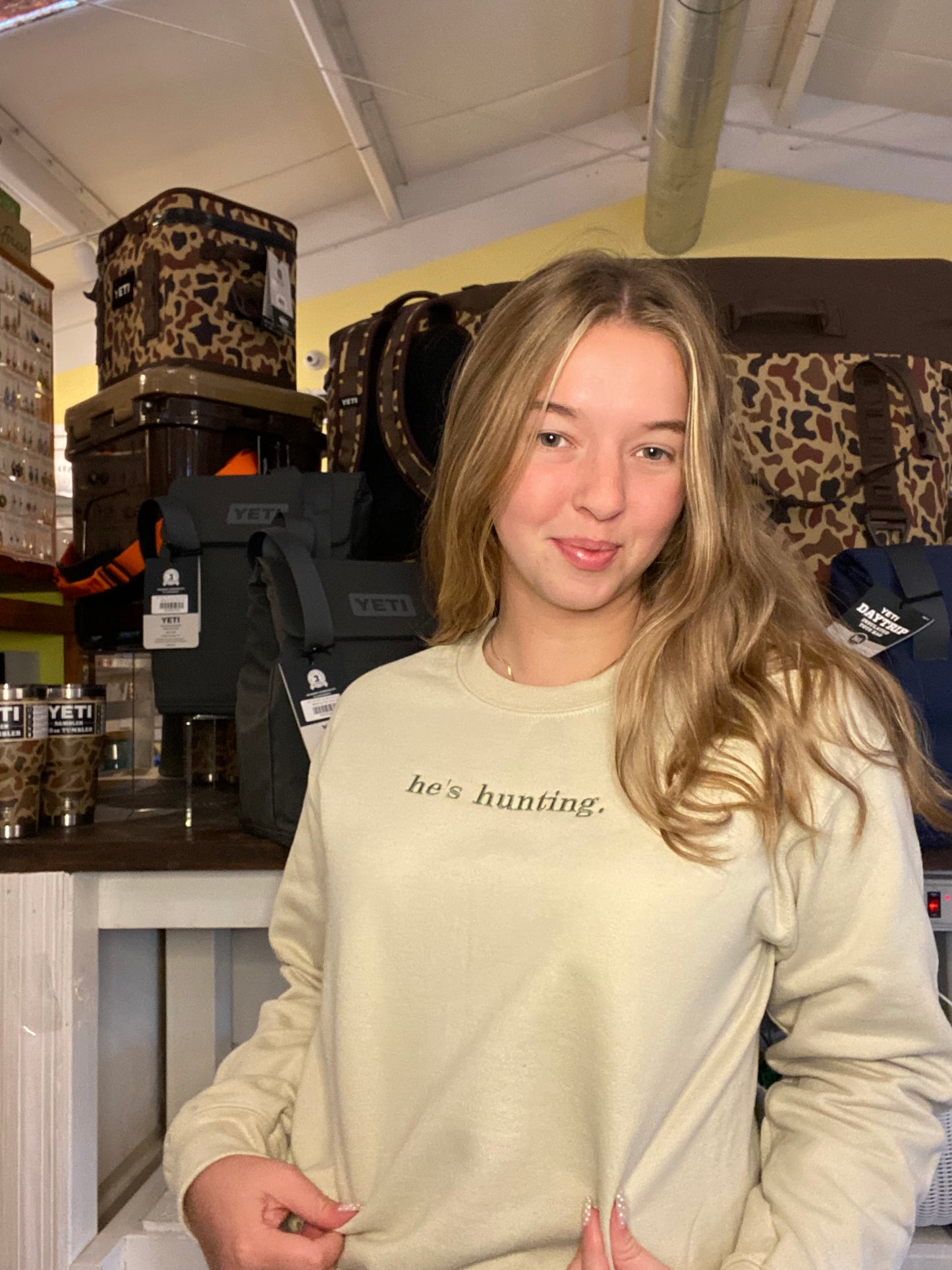 HE'S HUNTING CREW SWEATSHIRT